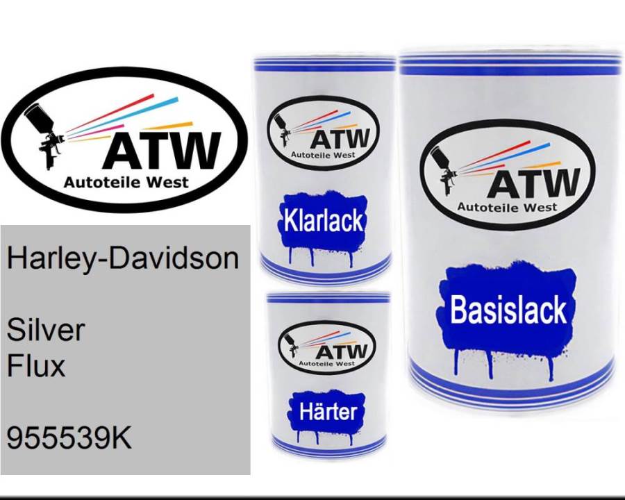 Harley-Davidson, Silver Flux, 955539K: 500ml Lackdose + 500ml Klarlack + 250ml Härter - Set, von ATW Autoteile West.
